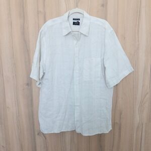 Utopia Mens Linen Button Down Shirt XL Cream Washable Short Sleeve Resort Preppy